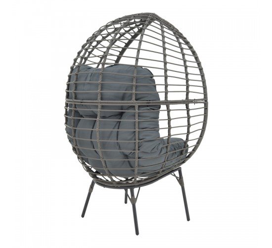 Πολυθρόνα Nestie  wicker rattan γκρι-μεταλλικό γκρι πόδι-γκρι μαξιλάρι 102x80x155εκ Υλικό: METAL-FABRIC-WICKER 152-000020