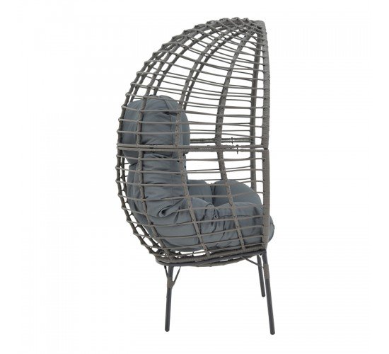 Πολυθρόνα Nestie  wicker rattan γκρι-μεταλλικό γκρι πόδι-γκρι μαξιλάρι 102x80x155εκ Υλικό: METAL-FABRIC-WICKER 152-000020