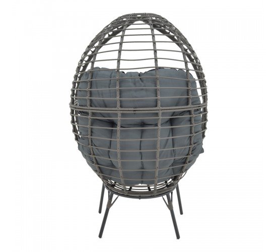 Πολυθρόνα Nestie  wicker rattan γκρι-μεταλλικό γκρι πόδι-γκρι μαξιλάρι 102x80x155εκ Υλικό: METAL-FABRIC-WICKER 152-000020