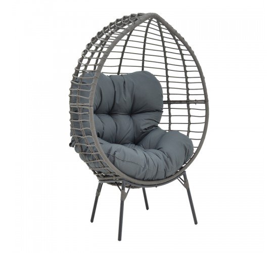 Πολυθρόνα Nestie  wicker rattan γκρι-μεταλλικό γκρι πόδι-γκρι μαξιλάρι 102x80x155εκ Υλικό: METAL-FABRIC-WICKER 152-000020