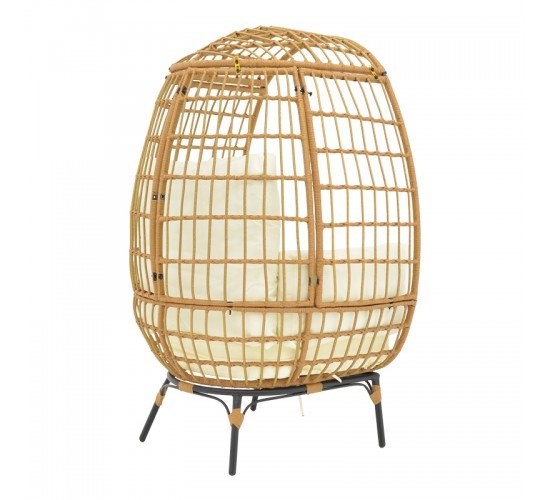 Πολυθρόνα Frox wicker rattan φυσικό-μεταλλικό φυσικό-μαύρο πόδι-μπεζ μαξιλάρι 96x76x145εκ Υλικό: METAL-FABRIC-WICKER 152-000021