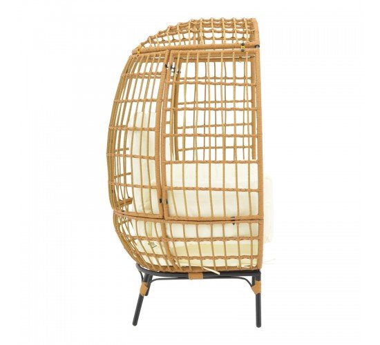 Πολυθρόνα Frox wicker rattan φυσικό-μεταλλικό φυσικό-μαύρο πόδι-μπεζ μαξιλάρι 96x76x145εκ Υλικό: METAL-FABRIC-WICKER 152-000021