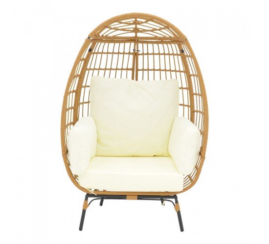 Πολυθρόνα Frox wicker rattan φυσικό-μεταλλικό φυσικό-μαύρο πόδι-μπεζ μαξιλάρι 96x76x145εκ Υλικό: METAL-FABRIC-WICKER 152-000021