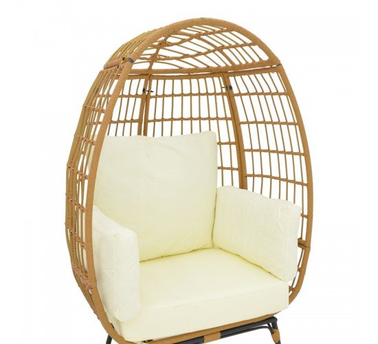 Πολυθρόνα Frox wicker rattan φυσικό-μεταλλικό φυσικό-μαύρο πόδι-μπεζ μαξιλάρι 96x76x145εκ Υλικό: METAL-FABRIC-WICKER 152-000021