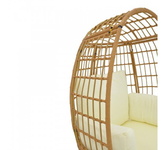 Πολυθρόνα Frox wicker rattan φυσικό-μεταλλικό φυσικό-μαύρο πόδι-μπεζ μαξιλάρι 96x76x145εκ Υλικό: METAL-FABRIC-WICKER 152-000021