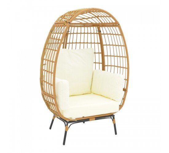 Πολυθρόνα Frox wicker rattan φυσικό-μεταλλικό φυσικό-μαύρο πόδι-μπεζ μαξιλάρι 96x76x145εκ Υλικό: METAL-FABRIC-WICKER 152-000021