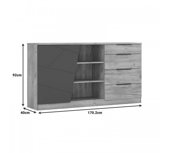 Μπουφές Phoebe σε sonoma - γκρι απόχρωση 170.2x40x92εκ Υλικό: CLIPBOARD WITH MELAMINE COATING - GLASS 173-000048