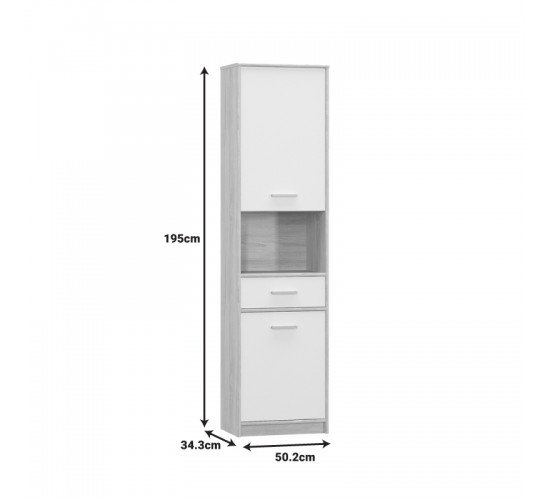 Ντουλάπα στήλη Letto σε oak - λευκό ματ απόχρωση 50,2x34,3x195εκ Υλικό: CLIPBOARD WITH MELAMINE COATING 173-000050