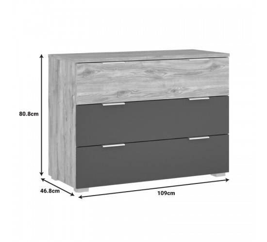 Συρταριέρα Kantri σε sonoma - γκρι απόχρωση 109x46.8x80.8εκ Υλικό: CLIPBOARD WITH MELAMINE COATING 173-000051