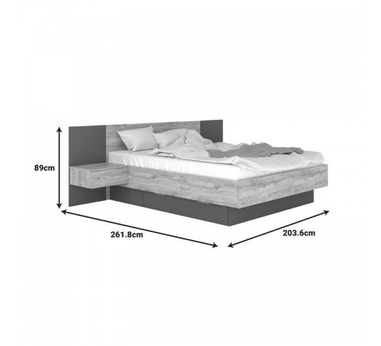 Κρεβάτι διπλό Kantri σε sonoma - γκρι απόχρωση 160x200εκ Υλικό: CLIPBOARD WITH MELAMINE COATING 173-000052