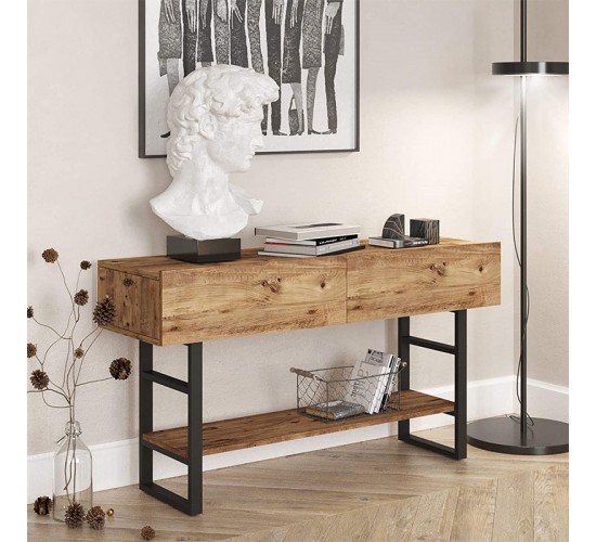 Κονσόλα Vien pakoworld oak-μαύρο 139x43x75,5εκ