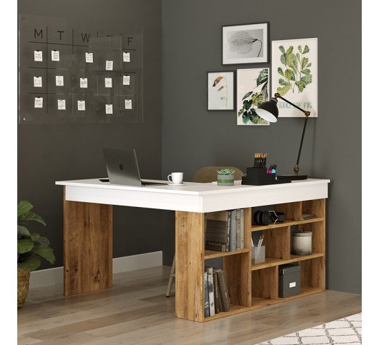 Γραφείο γωνιακό Rosaline λευκό-oak 120x129x72εκ Υλικό: CLIPBOARD WITH MELAMINE COATING 18mm 176-000010