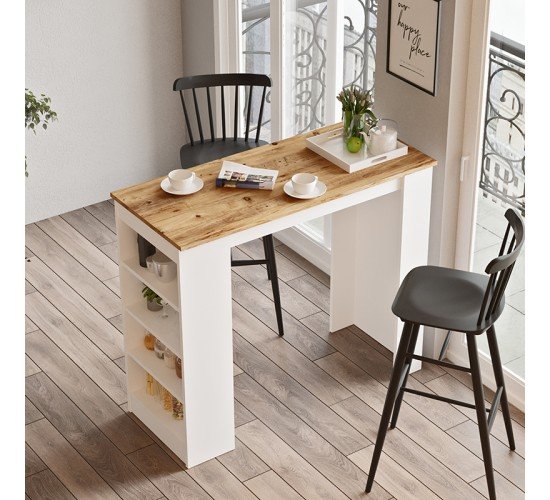 Τραπέζι μπαρ Riff λευκό-sonoma 120x51.5x101.5εκ Υλικό: CLIPBOARD WITH MELAMINE COATING  18mm 176-000052