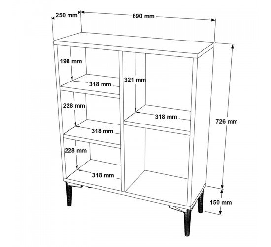 Βιβλιοθήκη χαμηλή Neville cement-καρυδί 69x25x87.6εκ Υλικό: CLIPBOARD WITH MELAMINE COATING 18mm - METAL - MDF 176-000076