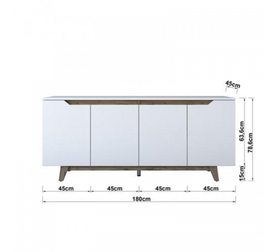 Μπουφές Rafaelo λευκό-καρυδί 180x45x78,5εκ Υλικό: CLIPBOARD 18MM WITH MELAMINE 182-000004