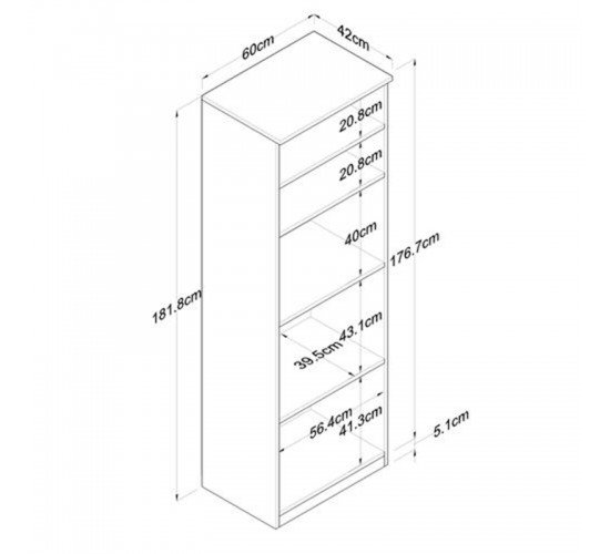 Ραφιέρα επιδαπέδια Rowan λευκό-καρυδί 60x42x182εκ Υλικό: CLIPBOARD 18MM WITH MELAMINE 182-000013