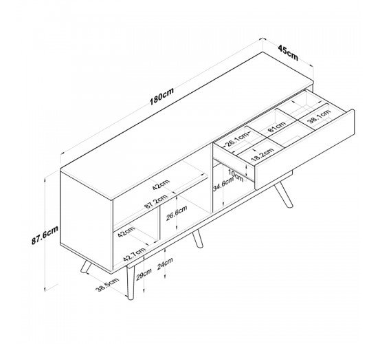 Μπουφές Satava pp σε λευκή-καρυδί απόχρωση 180x45x87.6εκ Υλικό: MELAMINE - PP 182-000112