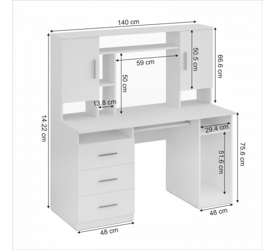 Γραφείο εργασίας Keldra με συρτάρια και ντουλάπια σε λευκή απόχρωση 140x59.8x142.2εκ Υλικό: Laminated chipboard 16 mm 184-000118