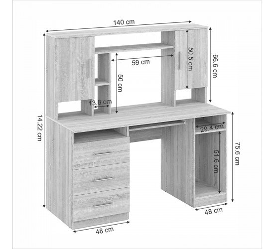 Γραφείο εργασίας Keldra με συρτάρια και ντουλάπια σε sonoma απόχρωση 140x59.8x142.2εκ Υλικό: Laminated chipboard 16 mm 184-000119