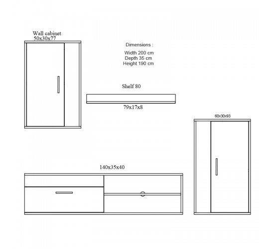 Σύνθετο σαλονιού Zafira sonoma-λευκό 190x35x190εκ Υλικό: CLIPBOARD WITH MELAMINE COATING 16mm 192-000001