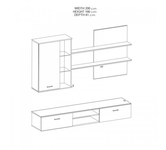 Σύνθετο σαλονιού Salome LED wenge 200x41x190εκ Υλικό: CLIPBOARD WITH MELAMINE COATING 16mm - GLASS 192-000003