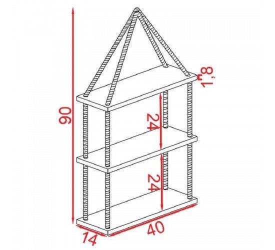Ραφιέρα τοίχου Windmill μασίφ ξύλο πεύκου καρυδί-φυσικό 40x14x90εκ Υλικό: ROPE 6mm -    SOLID WOOD 18mm 197-000023