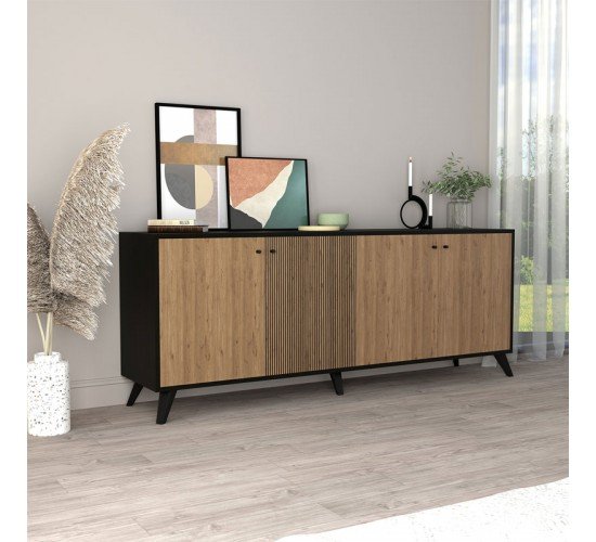 Μπουφές Flipter μελαμίνης oak-μαύρο 182x40x78,6εκ Υλικό: CHIPBOARD MELAMINE - PP LEGS 197-000176