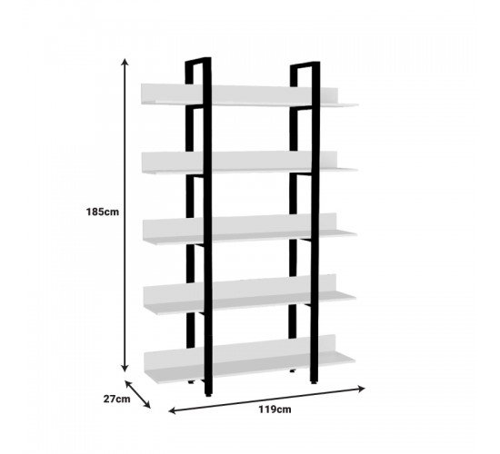 Βιβλιοθήκη Almond λευκό-μαύρο 119x27x185εκ Υλικό: CHIPBOARD  18mm- METAL 40x20mm 197-000253