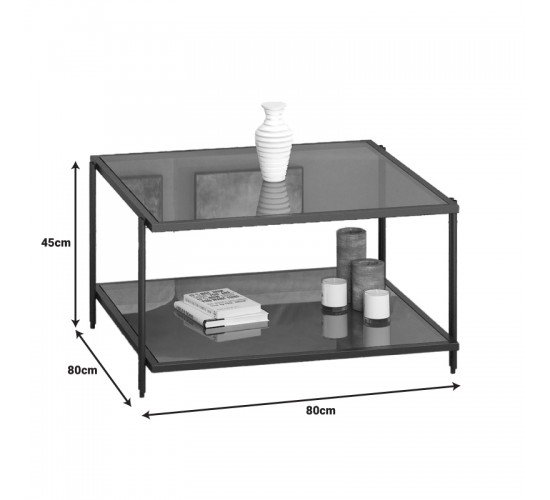 Τραπέζι σαλονιού μεταλλικό Fuaca σε μαύρη απόχρωση 80x80x45εκ Υλικό: METAL - SMOKE GLASS 197-000261