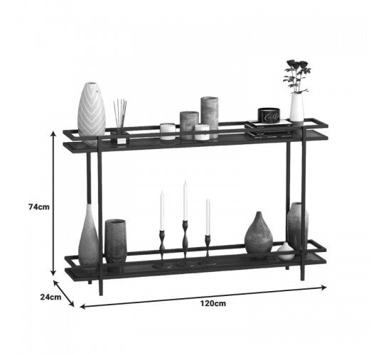 Κονσόλα μεταλλική με γυάλινη επιφάνεια Matly σε μαύρη απόχρωση 120x24x74εκ Υλικό: SMOKE GLASS - METAL 197-000263