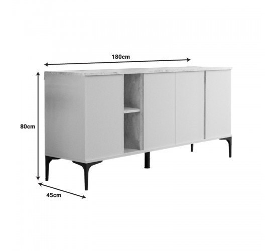 Μπουφές Vetine σε λευκή απόχρωση 180x45x80εκ Υλικό: MELAMINE 197-000268