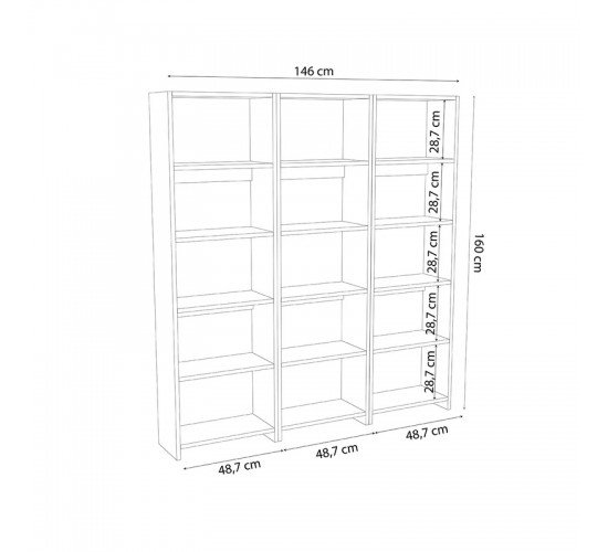 Βιβλιοθήκη Rabuku σε ανθρακί απόχρωση 146x22x123εκ Υλικό: MELAMINE 197-000280