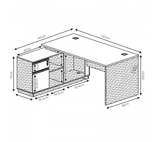 Γραφείο με δεξιά γωνία Oscar καρυδί-ανθρακί 160x140x76εκ Υλικό: MELAMINE 246-000001