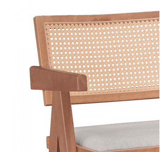 Σκαμπό bar με μπράτσα Winslow ξύλο rubberwood ανοικτό καρυδί-pvc rattan φυσικό-ύφασμα γκρι Υλικό: RUBBERWOOD - PVC RATTAN - FABRIC - FOAM 247-000009