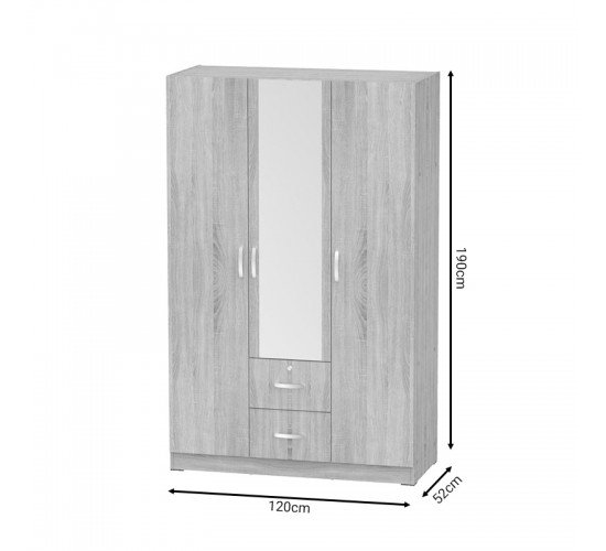 Ντουλάπα ρούχων τρίφυλλη Dillion sonoma μελαμίνης 120x52x190εκ Υλικό: CLIPBOARD WITH PAPER WOOD 248-000020