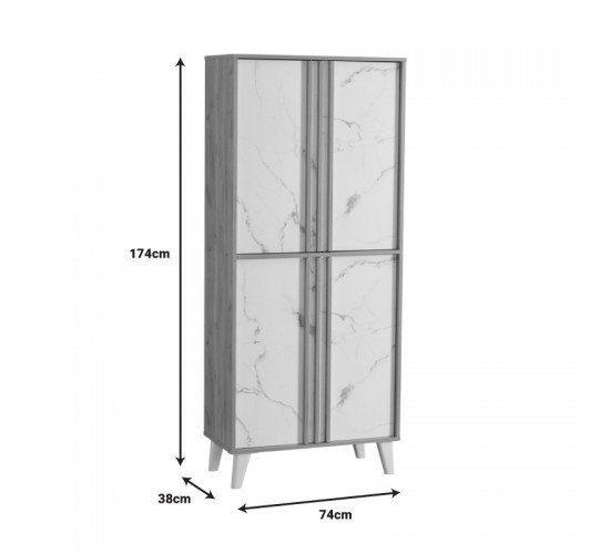 Παπουτσοθήκη-ντουλάπι Yamka oak μαρμάρου μελαμίνης 74x38x174εκ Υλικό: MELAMINE 249-000055