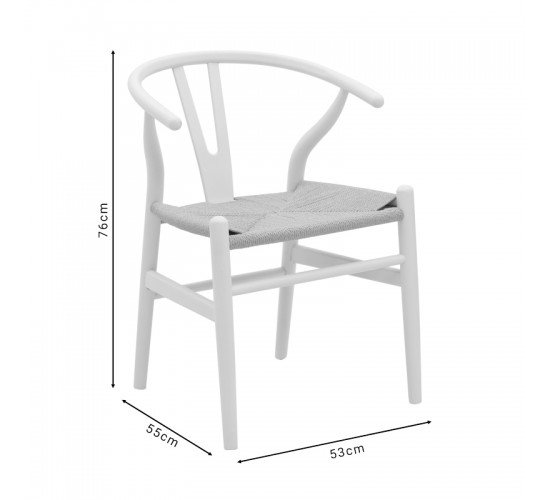 Καρέκλα Wishbone λευκό rubberwood-έδρα φυσικό σχοινί 53x55x76εκ Υλικό: RUBBERWOOD - ROPE 263-000026