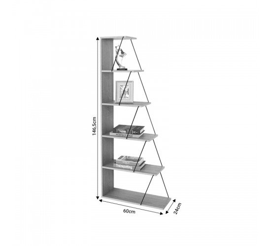 Βιβλιοθήκη Tars γκρι-μαύρο 60x24x146.5εκ Υλικό: 15mmMDF PVC 304-000006