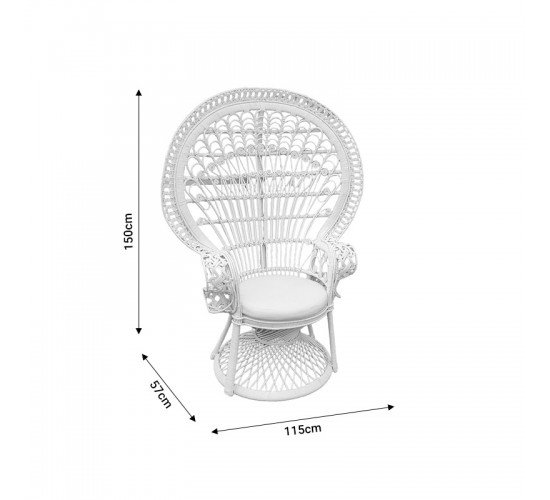 Πολυθρόνα Dorothy Inart με λευκό μαξιλάρι-λευκό rattan 115x57x150εκ Υλικό: RATTAN-LASIO 314-000001