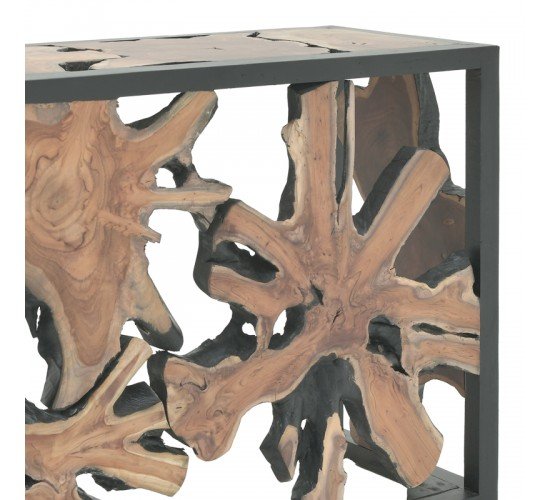 Κονσόλα Donis Inart φυσικό-μαύρο μασίφ ξύλο teak 120x40x75εκ Υλικό: TEAKROOT. TEAKWOOD 315-000005