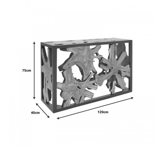 Κονσόλα Donis Inart φυσικό-μαύρο μασίφ ξύλο teak 120x40x75εκ Υλικό: TEAKROOT. TEAKWOOD 315-000005