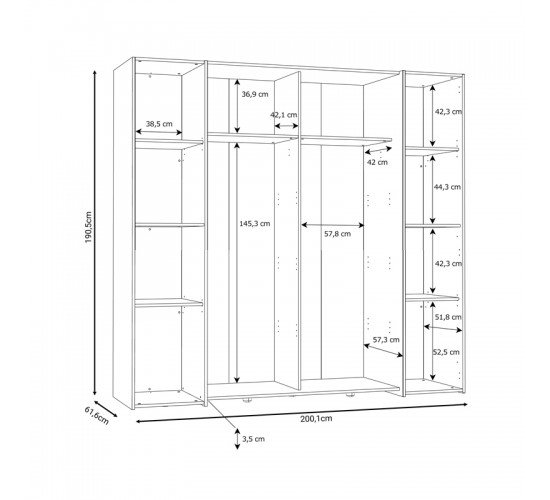 Ντουλάπα ρούχων Closet τετράφυλλη sonoma oak-λευκό μελαμίνης 200x61.5x190.5εκ Υλικό: -Carcase & front: chipboard. Handles: pp - Alu Look ;
sliding doors metal - Alu Look

- 318-000002