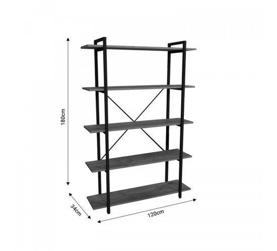 Βιβλιοθήκη Reson oak-μαύρο μελαμίνης 120x34x180εκ Υλικό: MELAMINE 321-000001