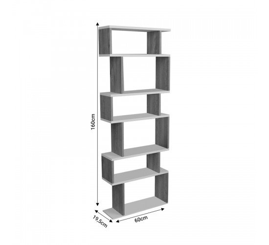 Βιβλιοθήκη Iolmi ανθρακί-oak μελαμίνης 60x19.5x160εκ Υλικό: MELAMINE 321-000018