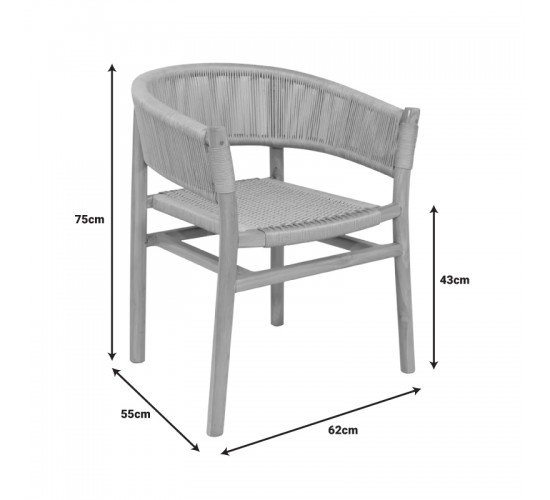 Πολυθρόνα Kajone σκελετός teak ξύλο σε φυσική απόχρωση και κρεμ σχοινί 62x55x75εκ Υλικό: TEAK WOOD - ROPE 333-000001