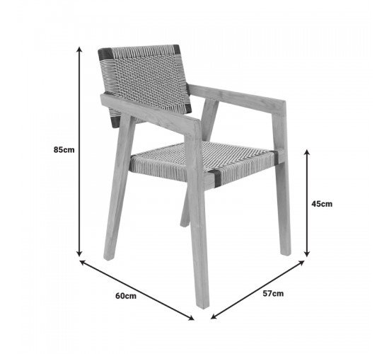 Πολυθρόνα Salama σκελετός teak ξύλο σε φυσική απόχρωση και κρεμ-μαύρο σχοινί 57x60x85εκ Υλικό: TEAK WOOD - ROPE 333-000005