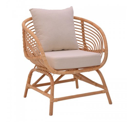 Πολυθρόνα Caxen φυσικό rattan-λευκό μαξιλάρι 72x63x75εκ Υλικό: RATTAN - FABRIC 335-000011