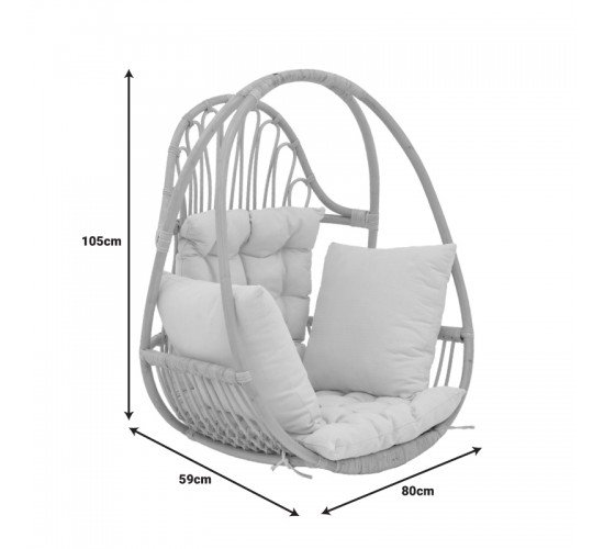 Κρεμαστή κούνια Jorg φυσικό rattan-κρεμ μαξιλάρι 80x59x105εκ Υλικό: RATTAN - FABRIC 335-000022