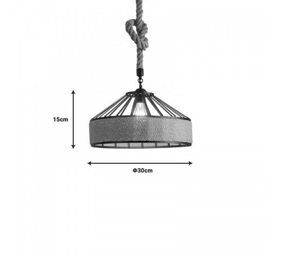 Φωτιστικό οροφής Pormode μαύρο μέταλλο-φυσικό σχοινί Φ30x15εκ Υλικό: METAL - ROPE 342-000045