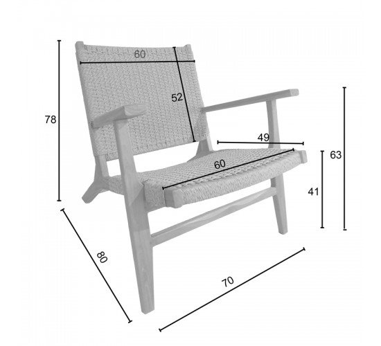 Πολυθρόνα Crosy teak ξύλο σε φυσική απόχρωση 71x81x75εκ Υλικό: TEAK WOOD/ SYNTHETIC WEAVING 343-000003